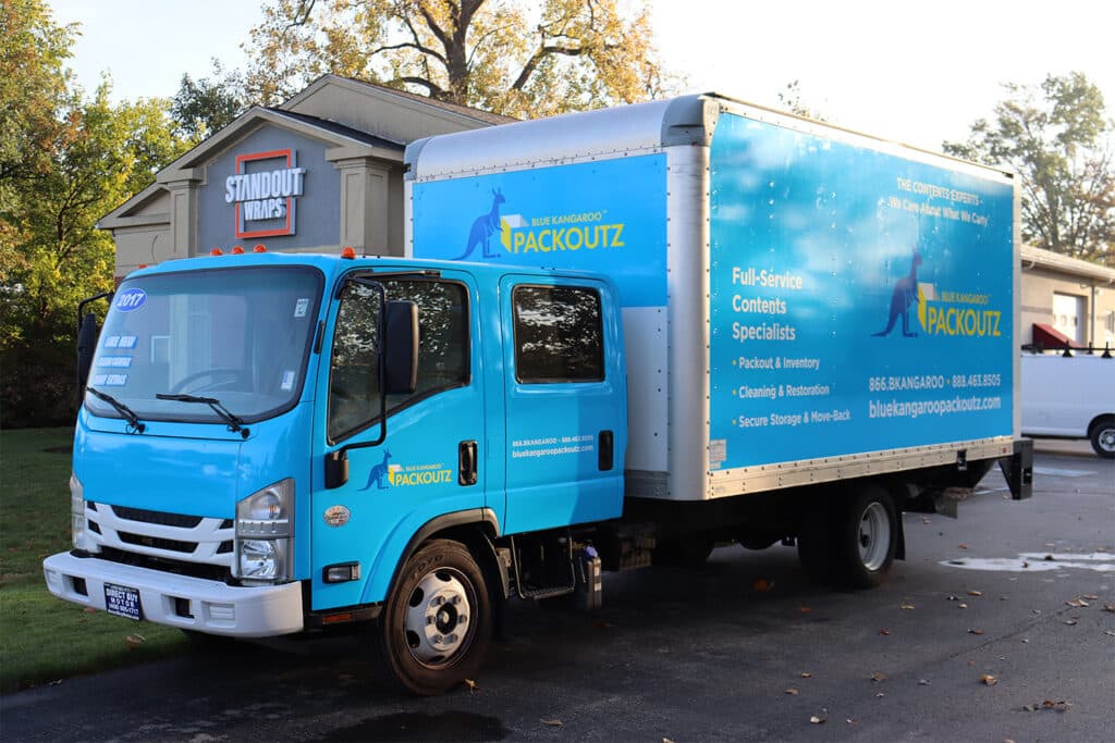 Blue Kangaroo Packoutz truck wraps in Indianapolis, IN